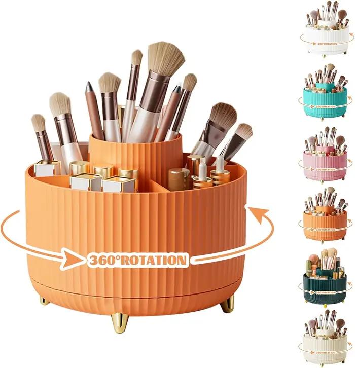 Porte-pinceaux de maquillage 360 °   Organisateur rotatif à 5 fentes, rangement de bureau multifonct