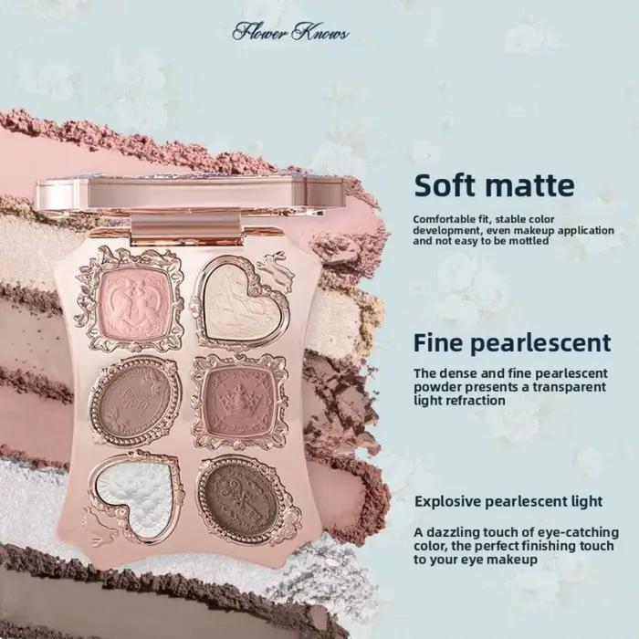 Palette de fards à paupières Flower Knows Garden Matte Pearlescent Powder Fine Six Color, contour, l