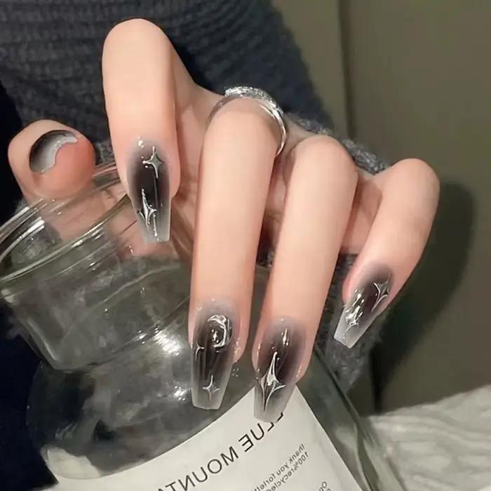 Faux ongles de ballerine française dégradés, ongles de cercueil moyens imperméables, presse sur N64.