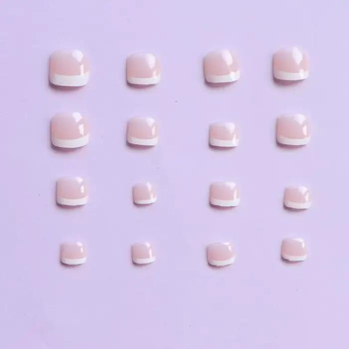 24 pièces ongles d'orteil courts carrés roses faux ongles d'orteil presse sur les ongles d'orteil fa