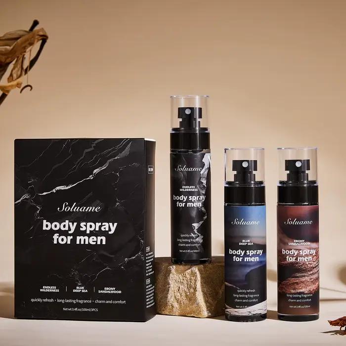 Spray corporel pour homme, lot de 3, parfum longue durée, rafraîchissement rapide, parfum pour homme
