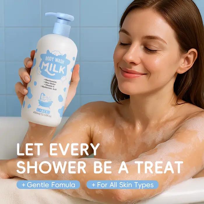 LAIKOU 400ml Lait Corporel, Nettoyant Doux Hydratant Longue Durée Parfum Lait Gel Douche avec Niacinamide & Beurre de Karité