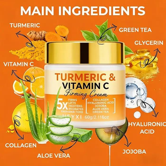 Crème raffermissante pour le visage au curcuma et à la vitamine C, hydratante et nourrissante, reconstituant l'eau, idéale pour les soins du visage
