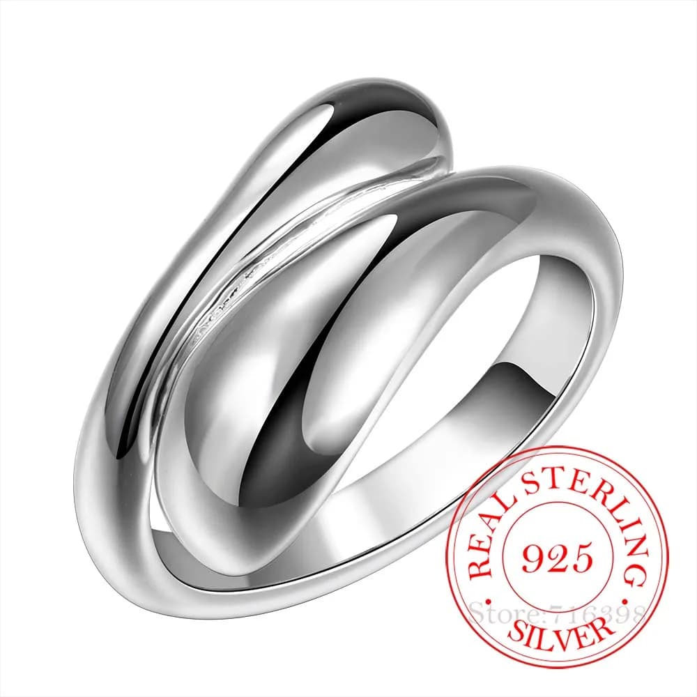 Goutte d'eau 925 bagues en argent Sterling pour femmes Bijoux, mignon ouverture réglable anneau Anil