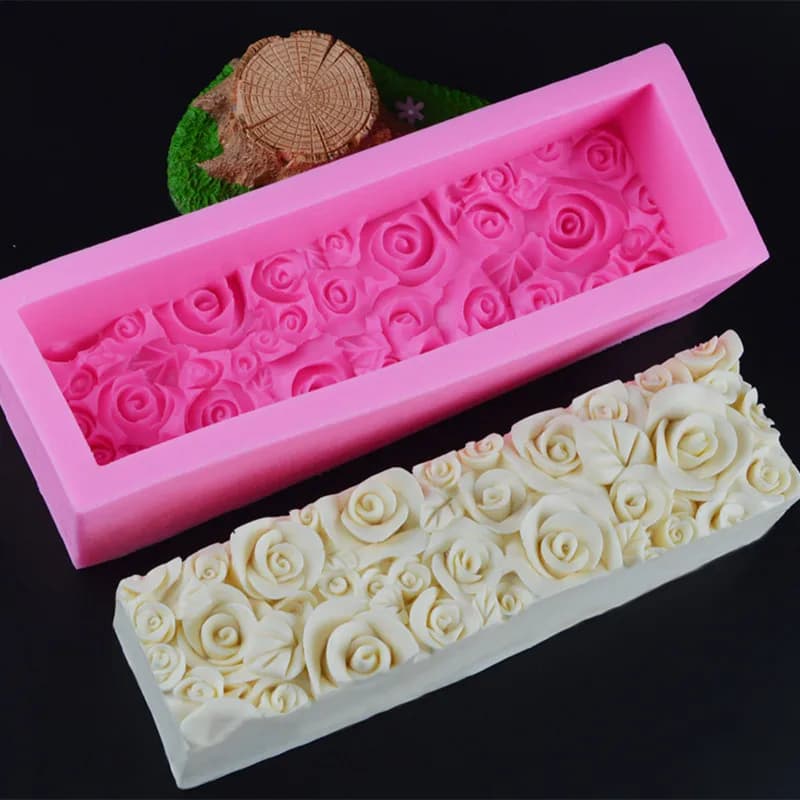 Rectangulaire Rose Fleur Silicone Savon Moule Flexible Toast Pain Gâteau Fondant Au Chocolat Moule S