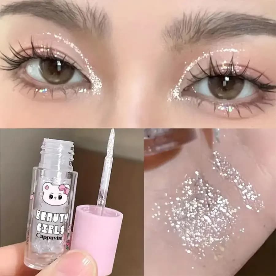 Fard à paupières liquide scintillant, surligneur pailleté avec finition mate et pailletée, sur le th