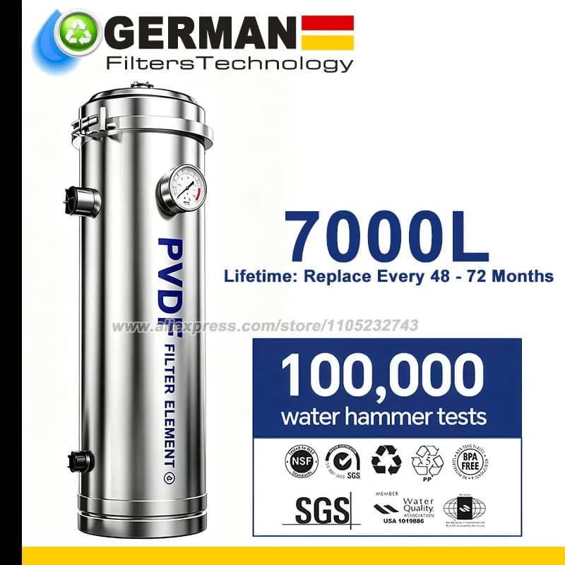 Purificateur d'eau PVDF pour toute la maison, 7000L, débit élevé, filtre en acier inoxydable 0,01μm,