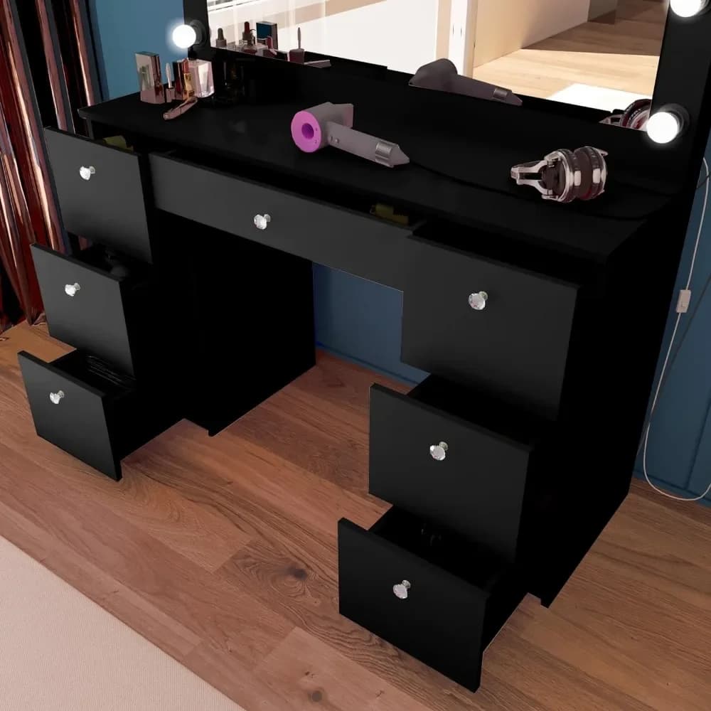 Table de maquillage avec miroirs de maquillage Hollywood, lumières intégrées