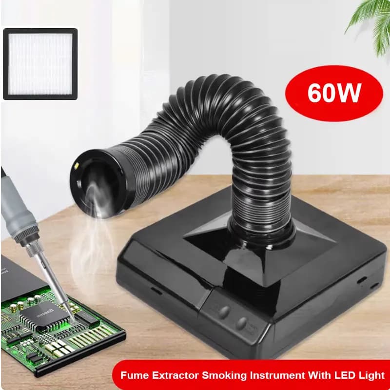 Extracteur de fumée de fer à souder 60W, avec lumière LED, filtre à charbon ESD, éponge, Instrument 