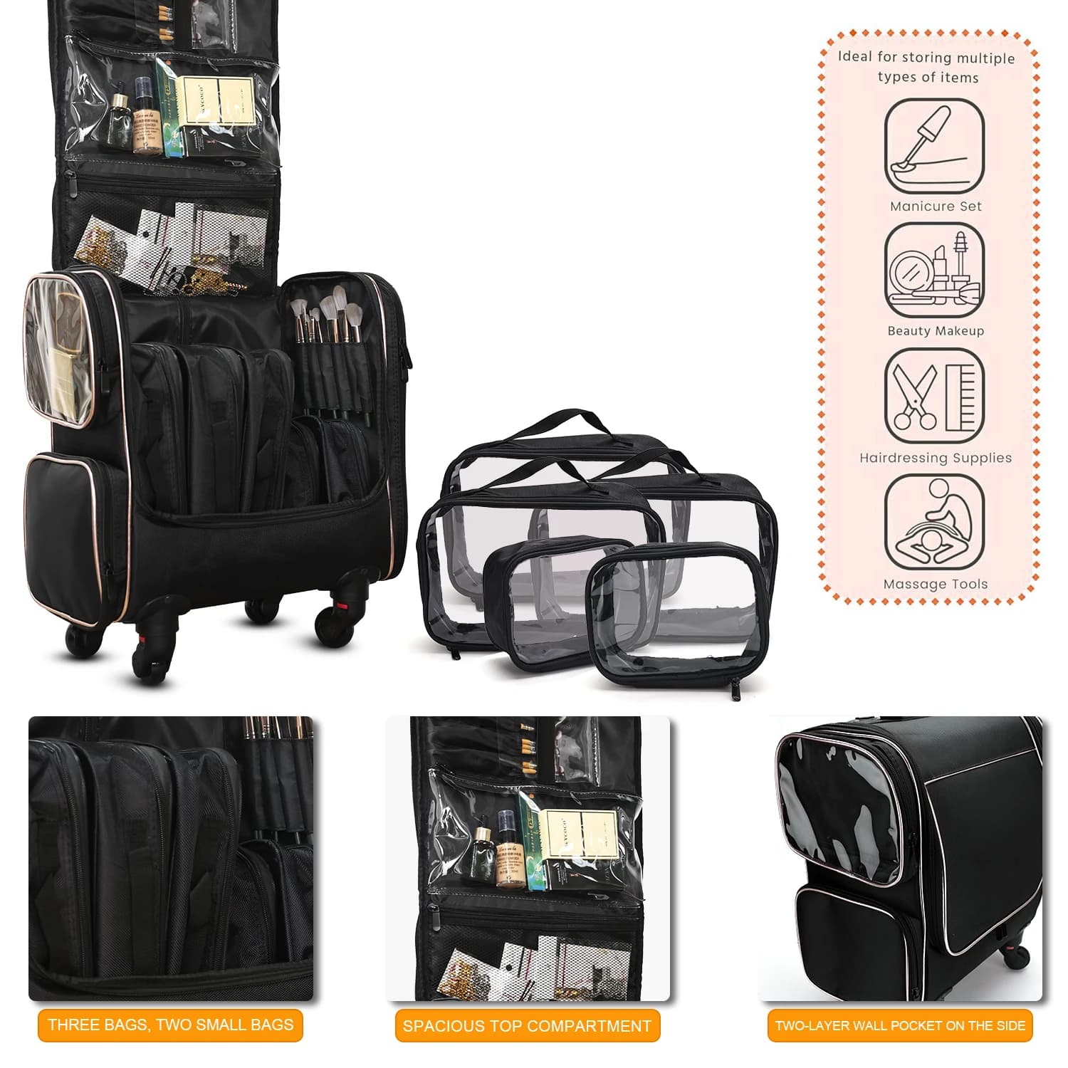 Boîte à tirage pour maquilleur, manucure, coiffeur, valise de barbier, étui de beauté en toile, rang