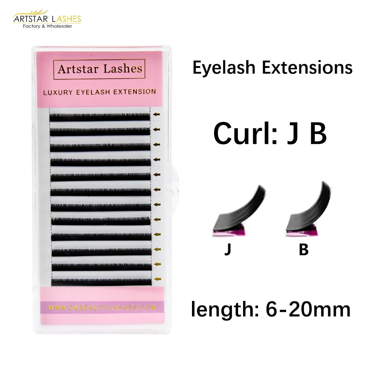 ARTSTAR 12 rangées/plateau faux cils J B Curl 6-20mm Extensions de cils noir mat outil de maquillage