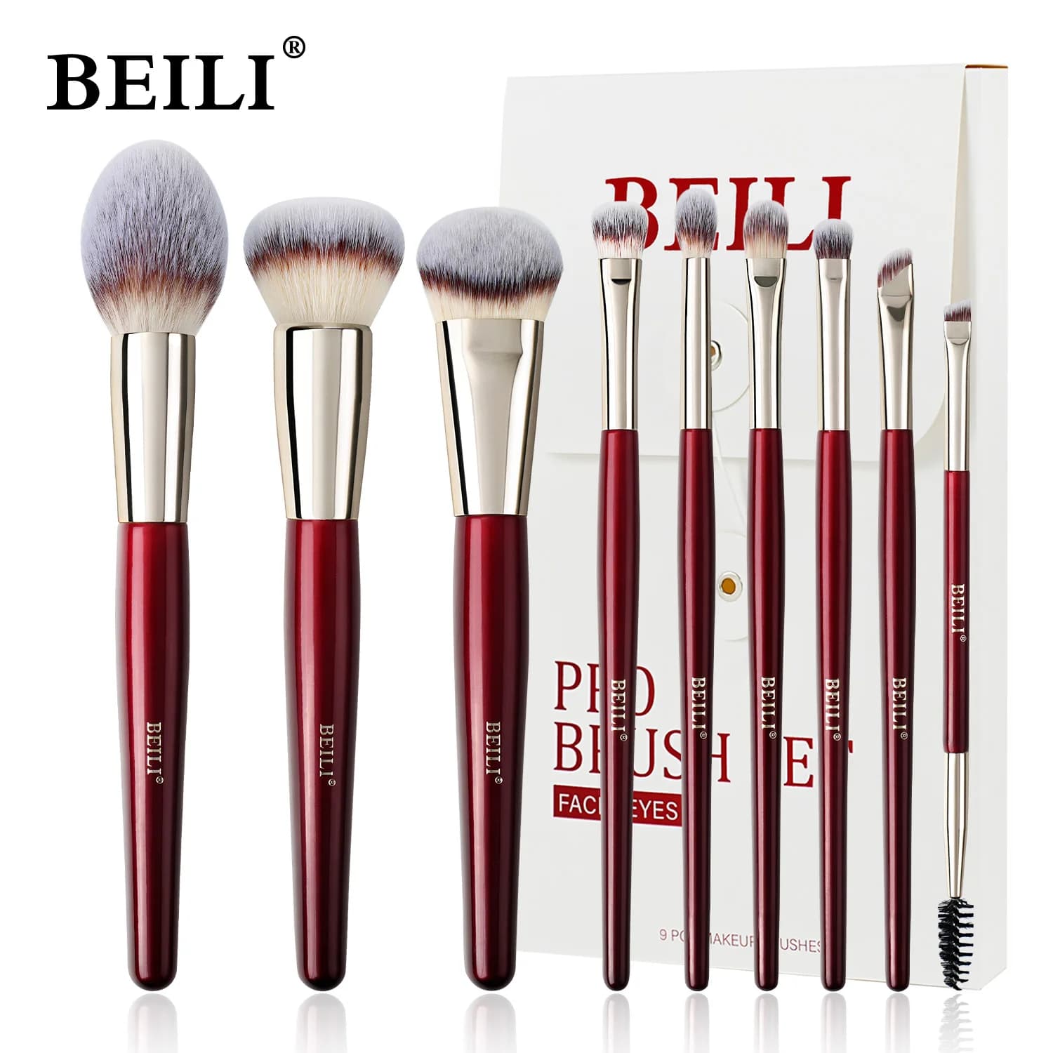 BEILI 9 pièces ensemble de pinceaux de maquillage professionnel pour artiste de maquillage