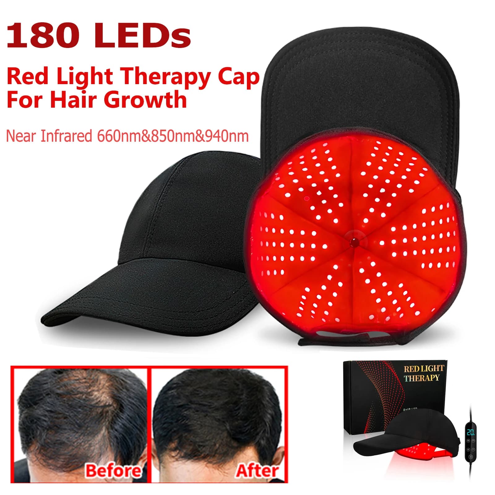 180 pièces LED infrarouges 660 & 850 & 940nm thérapie par la lumière rouge capuchon de croissance de