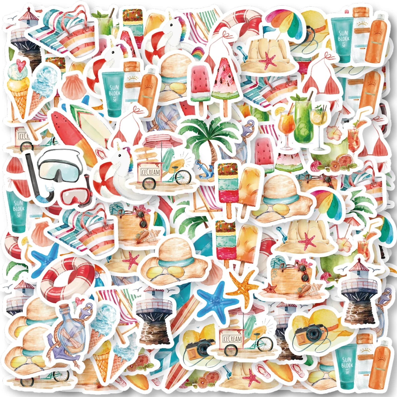 46 pièces étoile de mer, crème glacée, Bikini plage océan thème autocollants décoré journal portable
