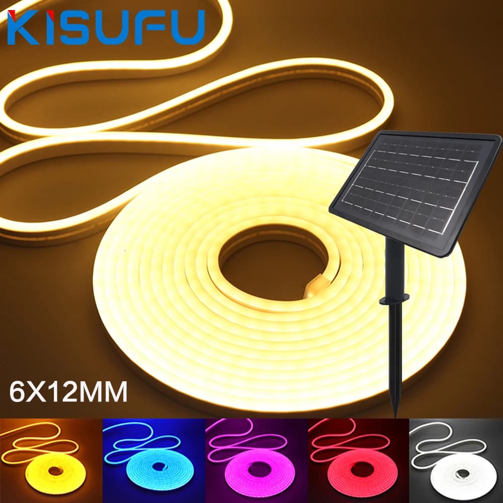 DC24V Solaire LED Néon Bande Lumineuse Étanche Blanc Chaud Bleu Rouge Rose 6x12mm 2835 120LED s/m Fl