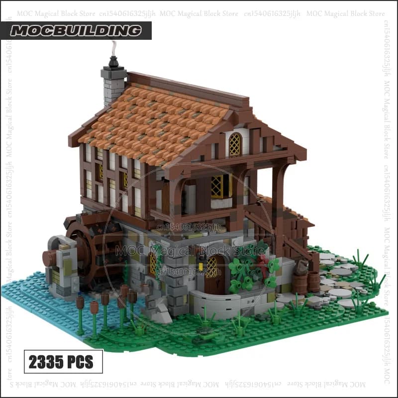 Moulin à eau médiéval MOC blocs de construction château vue sur la rue modèle Architecture technolog