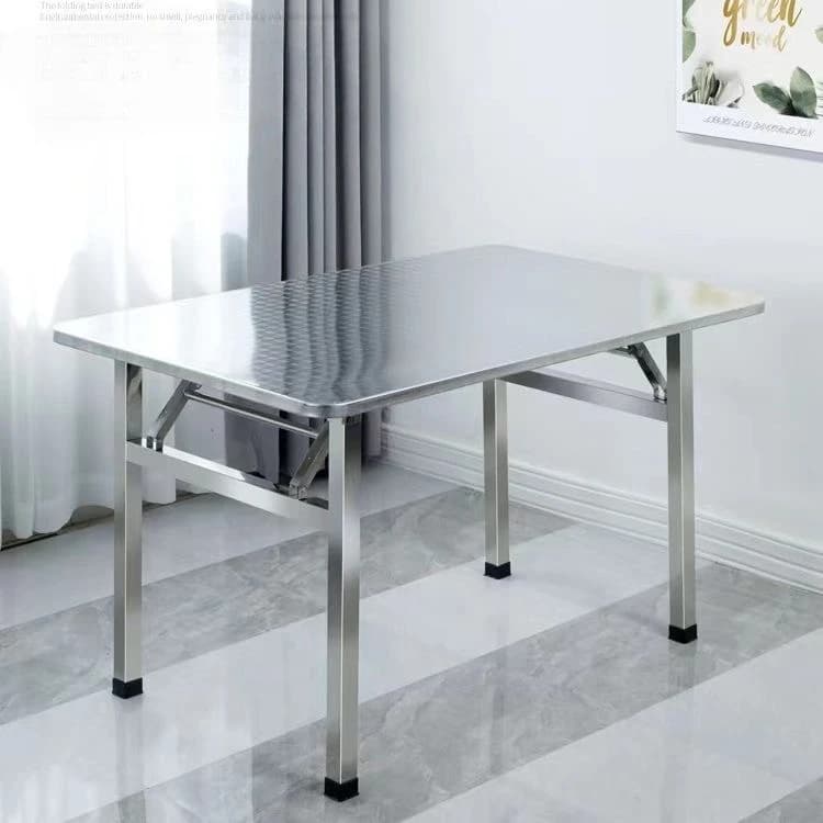 Table pliante en acier inoxydable pour cuisine et salle à manger, Table carrée épaisse pour Barbecue