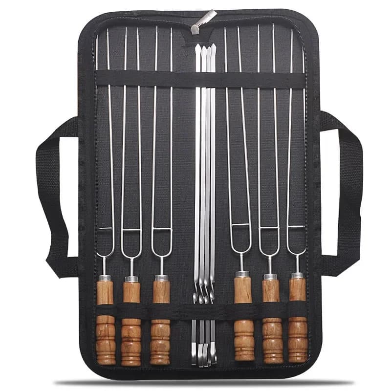 Brochettes de barbecue en fil d'acier inoxydable, manche en bois, bâtons de rôtissage pour gril, Cam