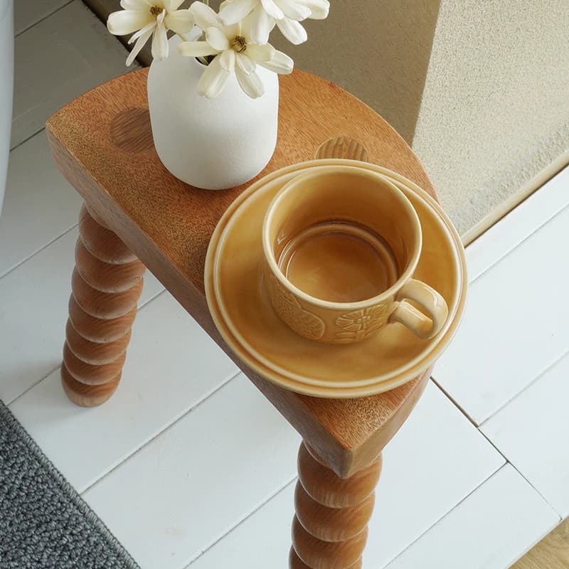 Tabouret bas français rétro en bois massif, table d'appoint antique, table de chevet, tabouret rond,