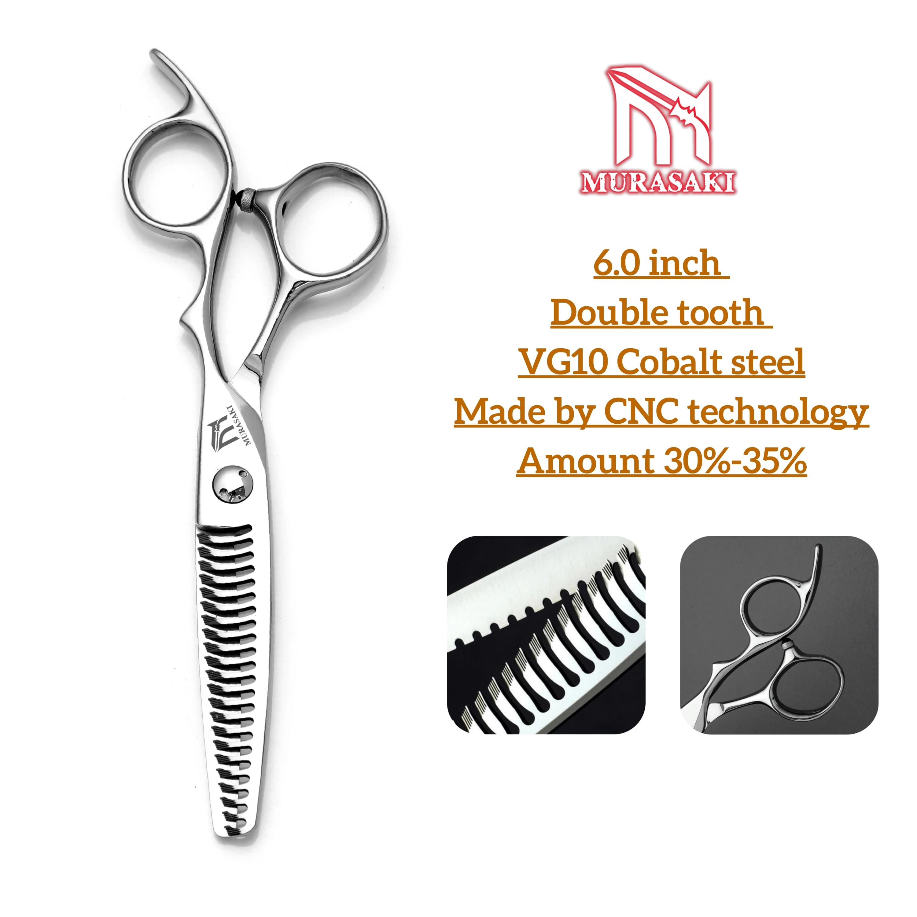 Ciseaux de barbier professionnels MURASAKI, ciseaux amincissants à Double dent de 6.0 pouces, techno