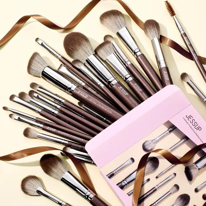 Jessup pinceaux de maquillage ensemble 15/25 pièces Premium synthétique marron pinceaux de maquillag