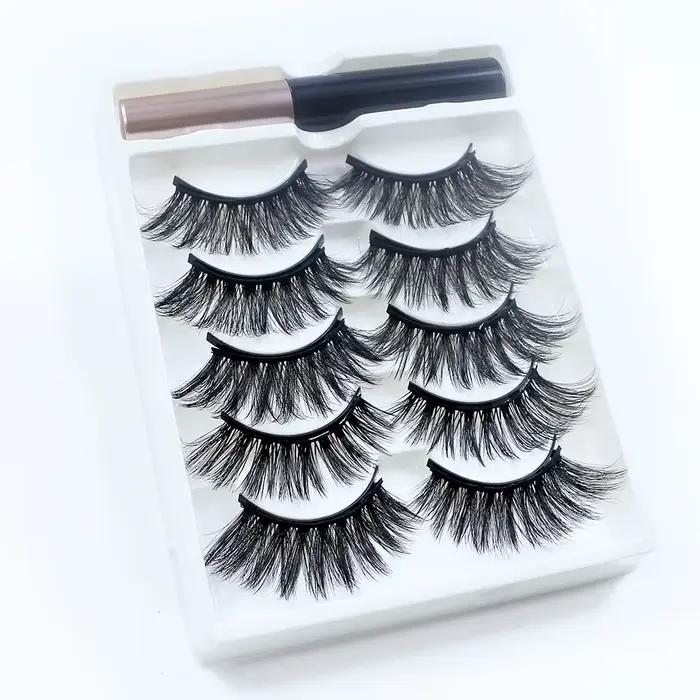 REDSIREN 5 paires de cils magnétiques avec Eyeliner cils naturels épais réutilisables nouveau faux c