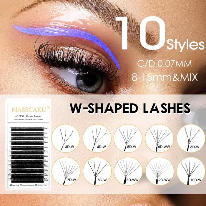 MASSCAKU 3D 4D 5D 6D 7D 8D 10D W en forme de cils naturel doux léger individuel W Style pré-fabriqué