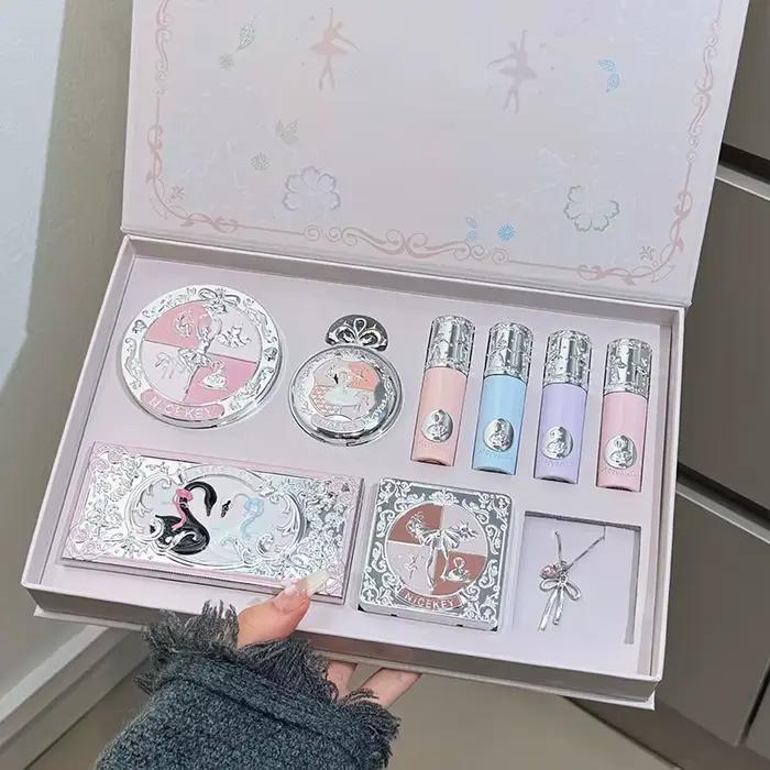 NICEKEY Coffrets de maquillage rose ballet comprenant 4 rouges à lèvres, 1 fard à joues, 1 poudre pr