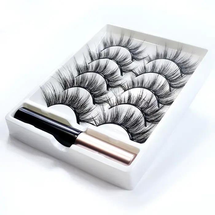 REDSIREN 5 paires de cils magnétiques avec Eyeliner cils naturels épais réutilisables nouveau faux c