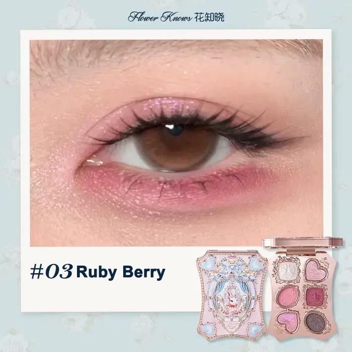 Palette de maquillage Flower Knows Bunny Garden 6 couleurs, blush, illuminateur, thème lapin mignon