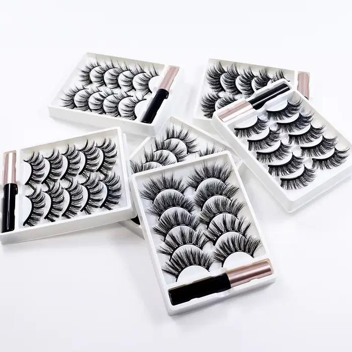 REDSIREN 5 paires de cils magnétiques avec Eyeliner cils naturels épais réutilisables nouveau faux c