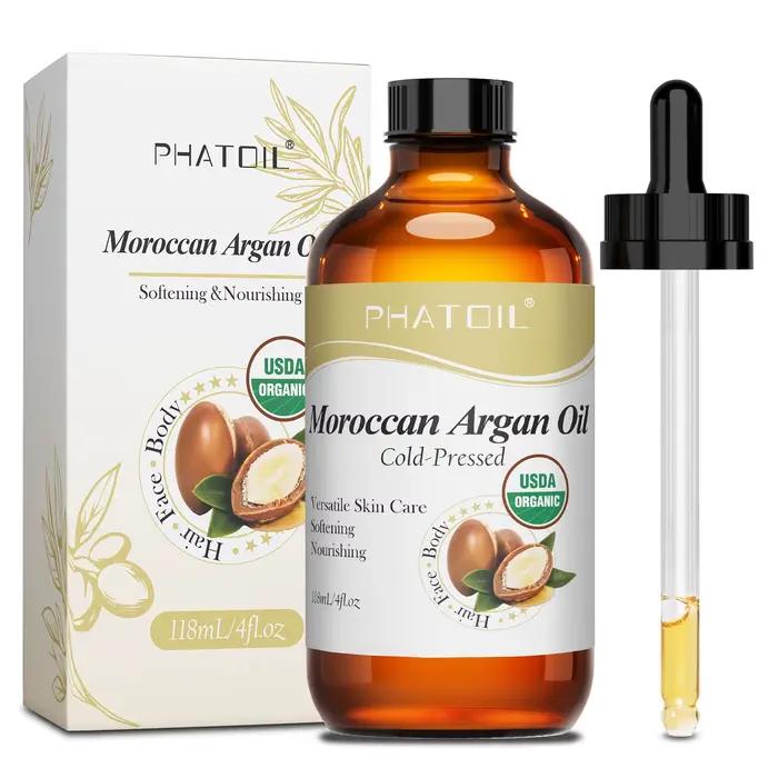PHATOIL 118ml huile d'argan marocaine huile de jojoba pour les soins de la peau et des cheveux pressés à froid USDA 100% huiles de transport pures huiles de Massage corporel