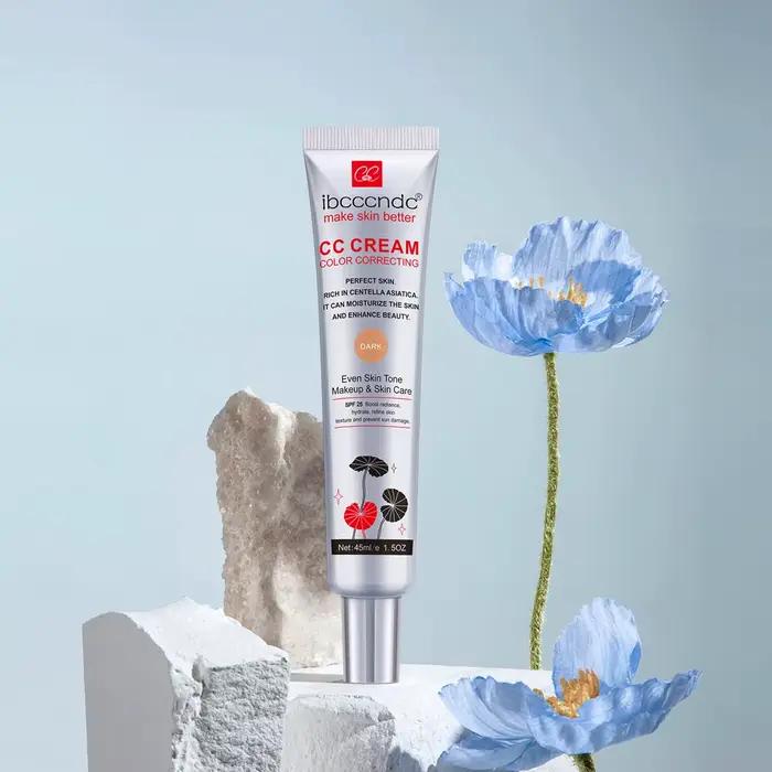 Crème CC Correctrice de Couleur 45ml, Crème Réparatrice Visage à la Centella Asiatica, Crème BB, Correcteur Naturel, Fond de Teint Liquide Blanchissant, Cosmétiques