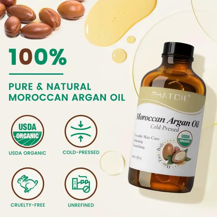 PHATOIL 118ml huile d'argan marocaine huile de jojoba pour les soins de la peau et des cheveux pressés à froid USDA 100% huiles de transport pures huiles de Massage corporel