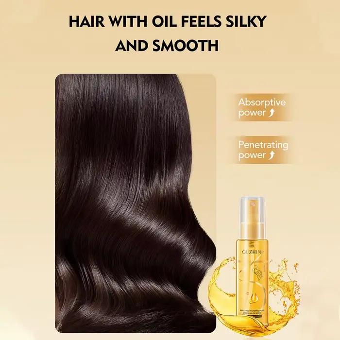 Le spray d'huile essentielle de soin capillaire nourrissant en profondeur peut augmenter la brillance et améliorer la réparation et les dommages causés par les cheveux