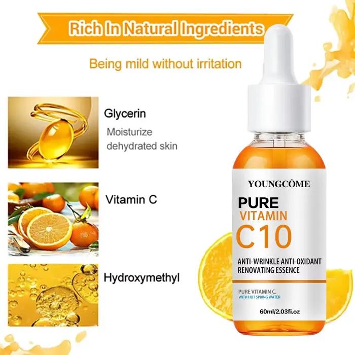 Vitamine C Essence pour le visage acide hyaluronique peau foncée éclaircir sérum estompe les ridules hydratant réparation sérum terne visage soins de la peau