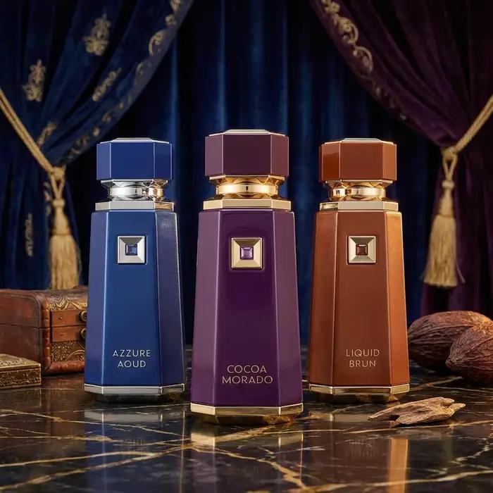 Parfum arabe longue tenue liquide Brun Cocoa Morado Azzure Aoud French Avenue Fragrance Woody Spicy Vanilla