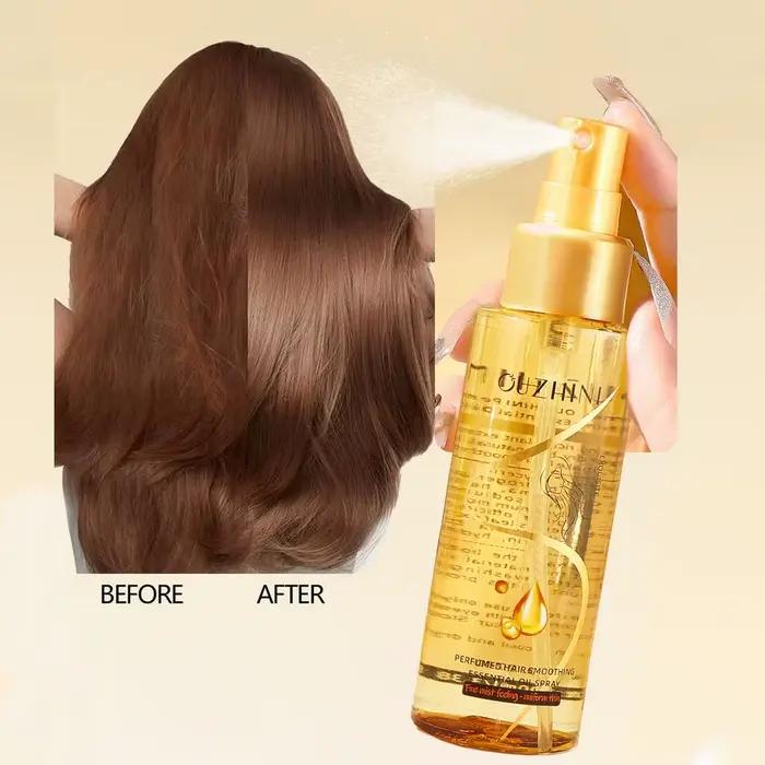 Le spray d'huile essentielle de soin capillaire nourrissant en profondeur peut augmenter la brillance et améliorer la réparation et les dommages causés par les cheveux