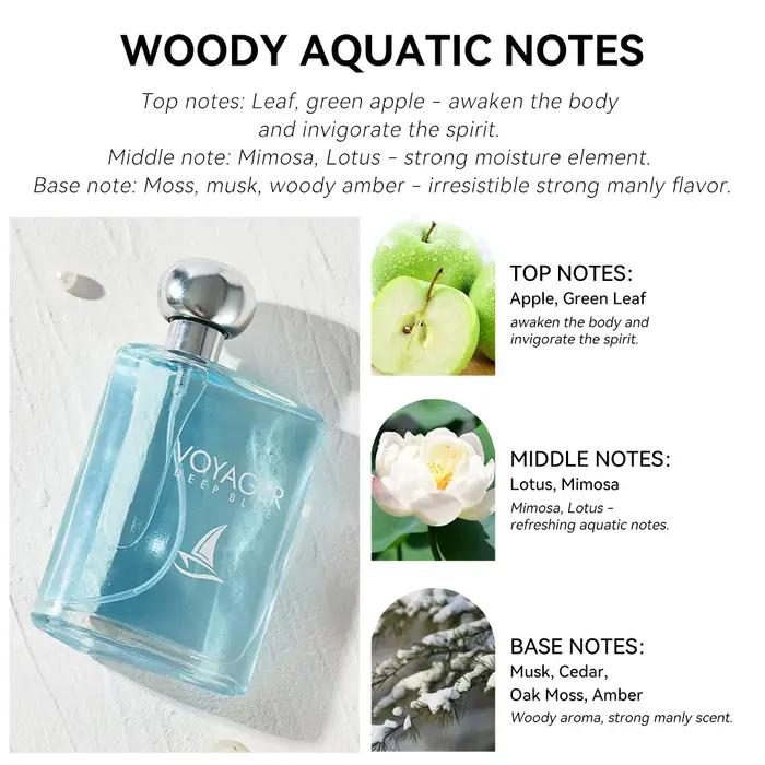 Parfum longue durée Voyager 100ML 3.4FL.OZ pour homme, Eau de Parfum boisée aquatique pour homme, Cologne musquée au cèdre, Spray de parfum pour homme