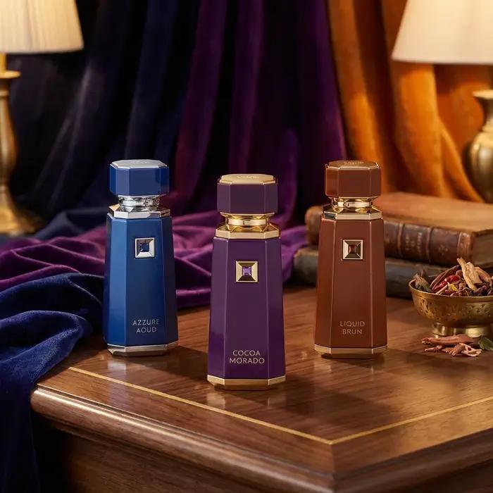 Parfum arabe longue tenue liquide Brun Cocoa Morado Azzure Aoud French Avenue Fragrance Woody Spicy Vanilla