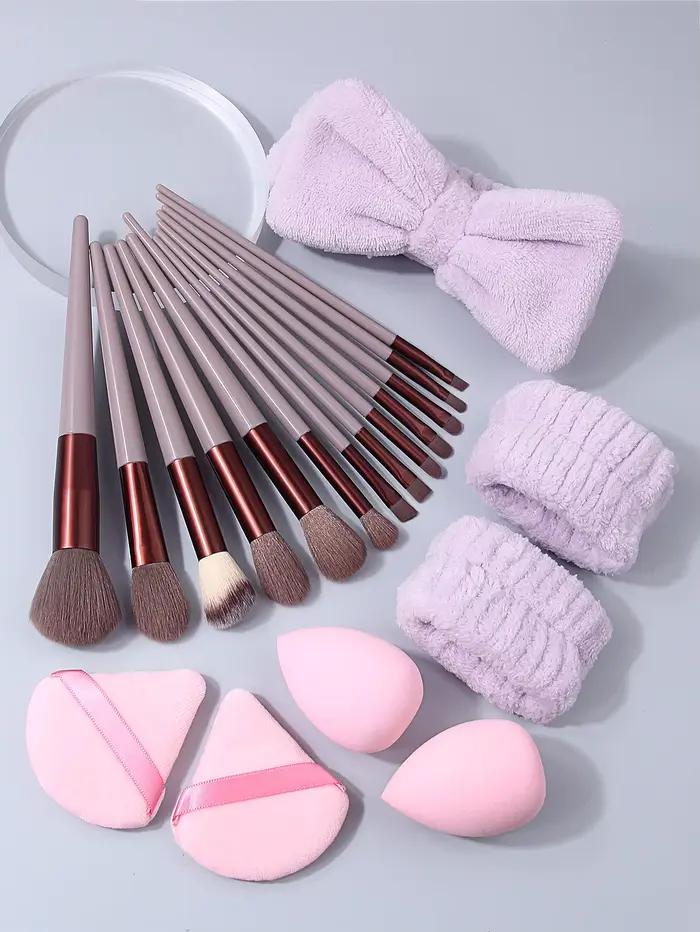 Ensemble de maquillage 20 pièces comprenant des pinceaux de maquillage, des éponges de beauté, des houppettes, des bracelets et un bandeau pour cheveux, outils essentiels de soins de beauté