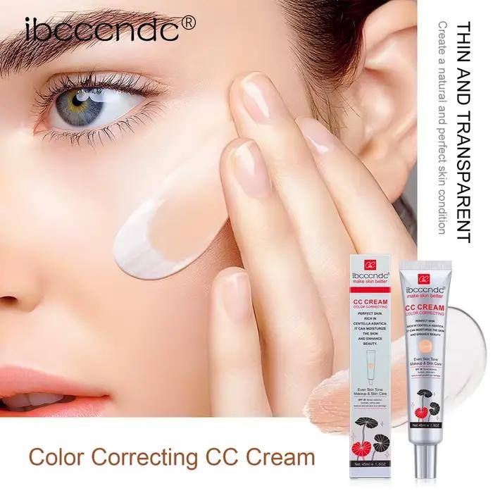 Crème CC Correctrice de Couleur 45ml, Crème Réparatrice Visage à la Centella Asiatica, Crème BB, Correcteur Naturel, Fond de Teint Liquide Blanchissant, Cosmétiques