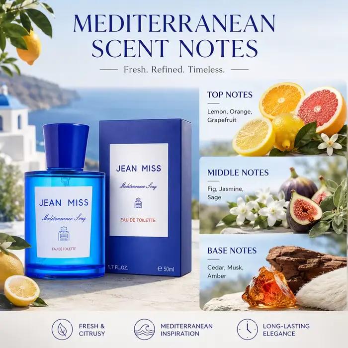 EDT Parfum Homme Femme Agrumes Océaniques 50ml Méditerranéen Longue Durée Eau de Toilette Fraîche Usage Quotidien Marque Parfumée