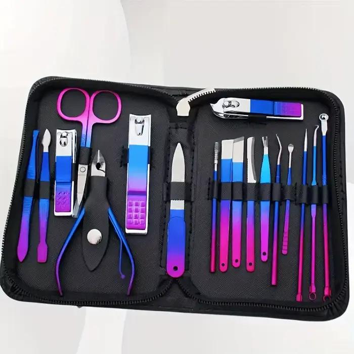 Kit de manucure et pédicure professionnel en acier inoxydable avec étui de voyage pour soins des ongles de précision à la maison et en déplacement
