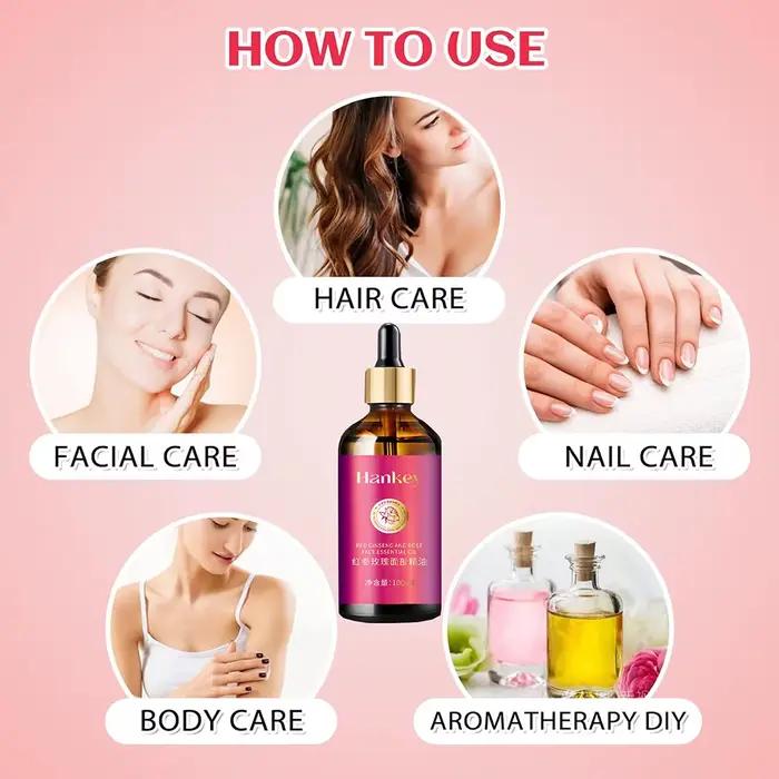 Huile de rose pour le visage à l'extrait de ginseng rouge, sérum facial anti-âge, éclaircit l'hydrat, optimiste et révèle une peau radieuse, 100ml