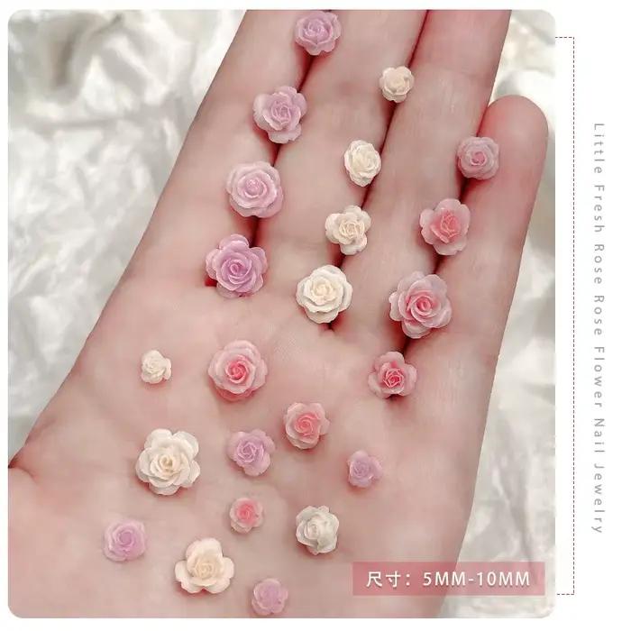 50 pièces 3D mélange de tailles belles fleurs de roses en fleurs résine adhésive Nail Art strass déc