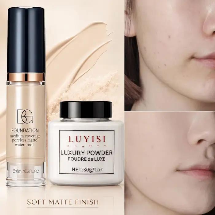 Ensemble de maquillage pour le visage : 1 poudre libre mate + 1 fond de teint waterproof