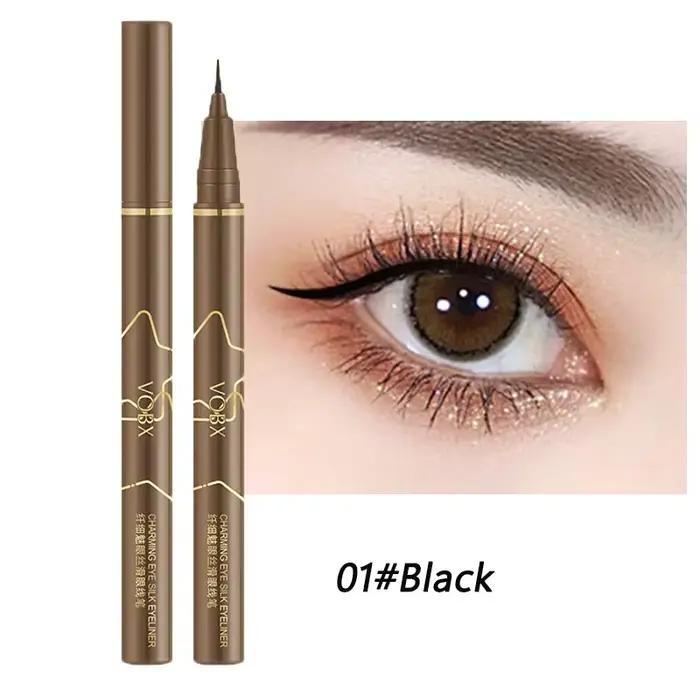 Eyeliner liquide marron durable, imperméable, résistant à la sueur, stylo ver à soie couché, maquill