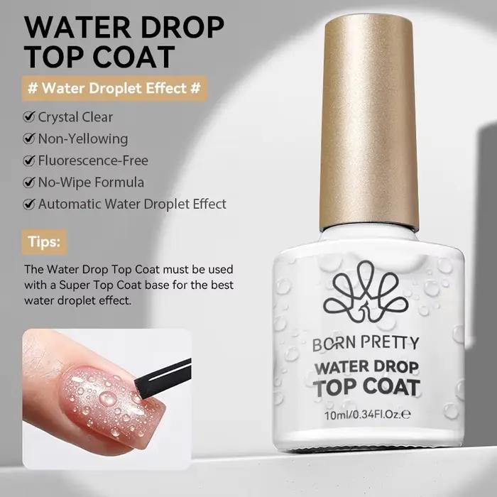 BORN PRETTY 10ml Top Coat Goutte d'Eau pour Manucure DIY Effet Goutte d'Eau Sans Essuyage Auto-Lissant Gel UV LED Fonctionnel 1/2PCS