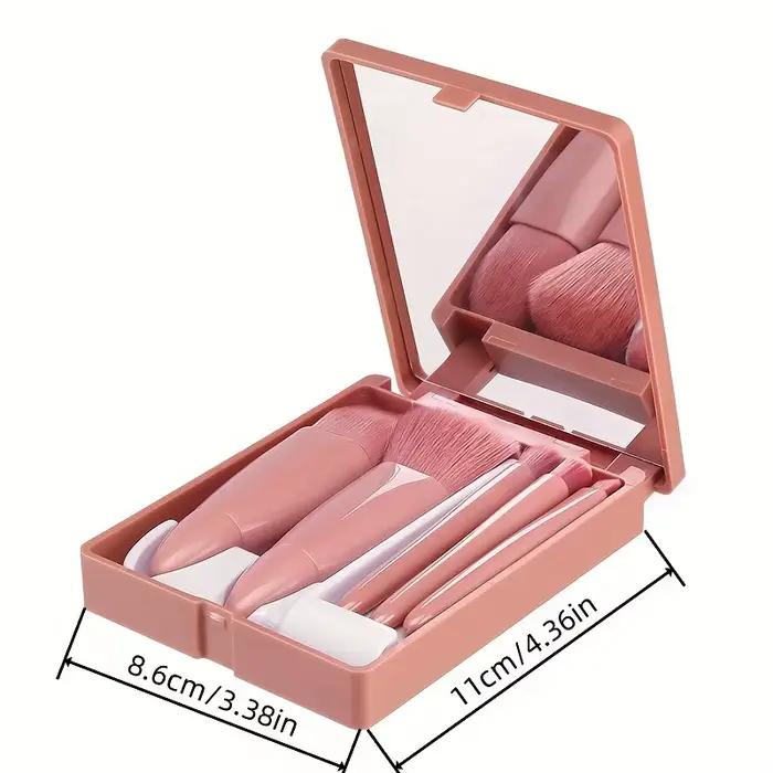 Ensemble de pinceaux de maquillage portables 5 pièces avec miroir-Kit de voyage pliable